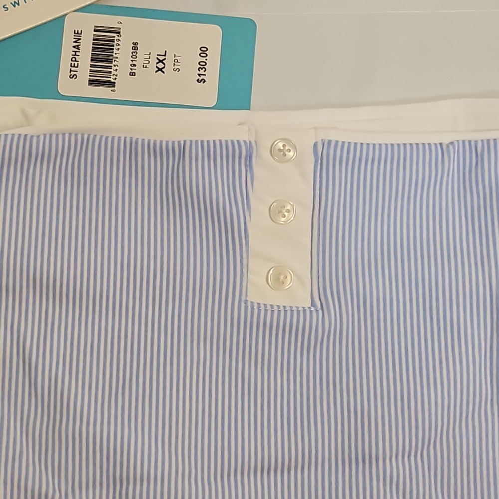 Beach Bunny Stephanie Size 2XL Blue White Stripe Full Bikini Bottom Swim - Picture 4 of 6